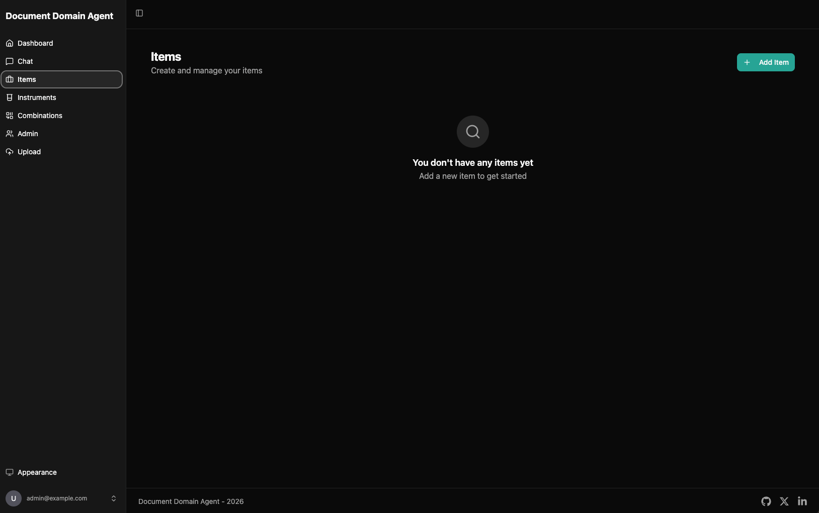 Document Domain Agents · Items, empty (dark)